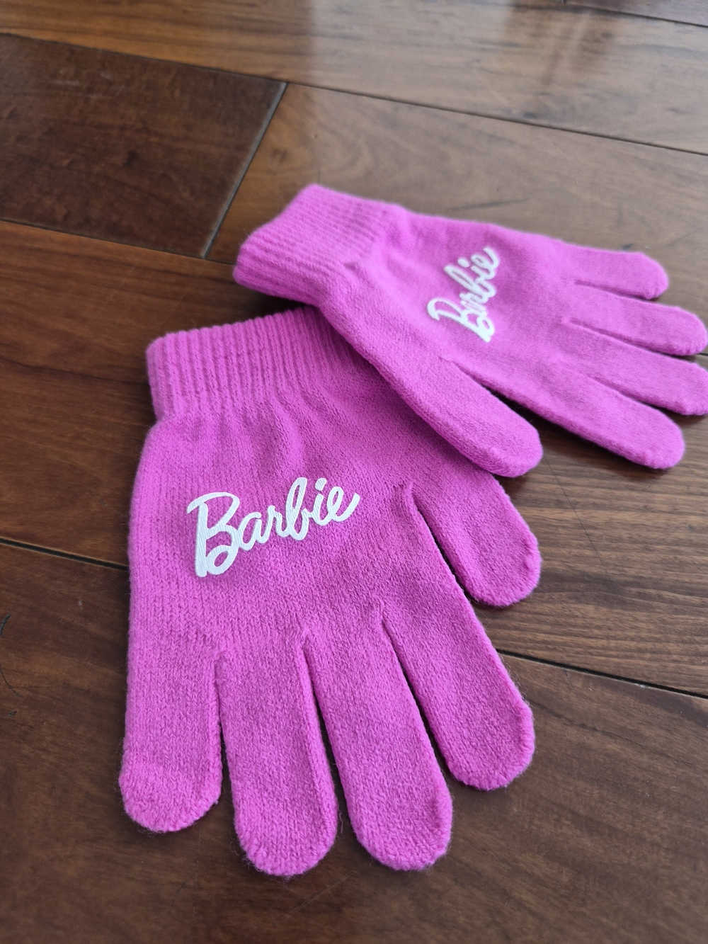 Barbie Girls Hot Pink Knit Beanie Pom Hat & Gloves Set - Picture 9 of 12